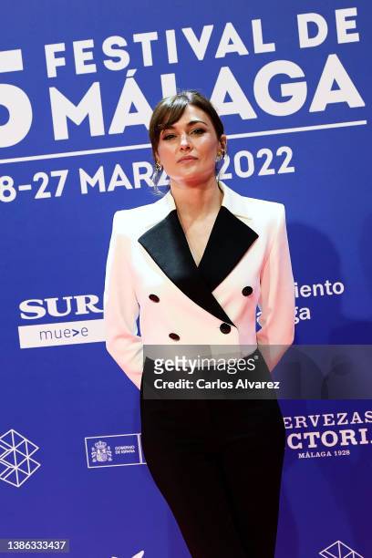 Actress Marta Nieto attends the 25th Malaga Film Festival inauguration photocall at the Jose Maria Martin Carpena Stadium on March 18, 2022 in...