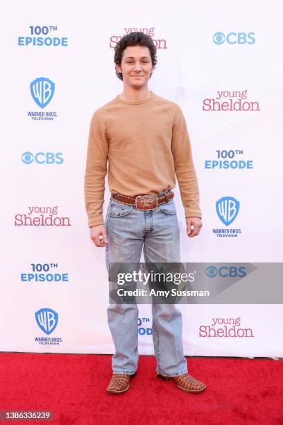 Montana Jordan attends the premiere of Warner Bros. 100th Episode of "Young Sheldon" at Warner Bros. Studios on March 18, 2022 in Burbank, California.