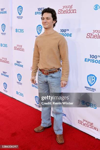 Montana Jordan attends the Premiere Of Warner Bros. 100th Episode Of "Young Sheldon" at Warner Bros. Studios on March 18, 2022 in Burbank, California.