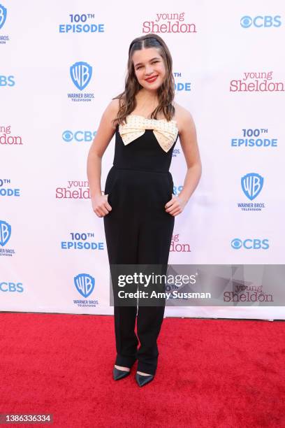 Raegan Revord attends the premiere of Warner Bros. 100th Episode of "Young Sheldon" at Warner Bros. Studios on March 18, 2022 in Burbank, California.