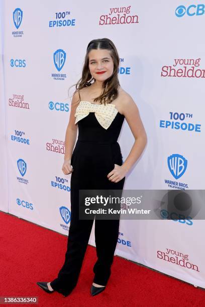 Raegan Revord attends the Premiere Of Warner Bros. 100th Episode Of "Young Sheldon" at Warner Bros. Studios on March 18, 2022 in Burbank, California.