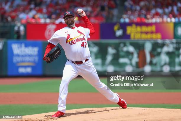 Jordan Montgomery of the St. Louis Cardinals pitches against the New York Yankees in the first inning at Busch Stadium on July 2, 2023 in St Louis,...