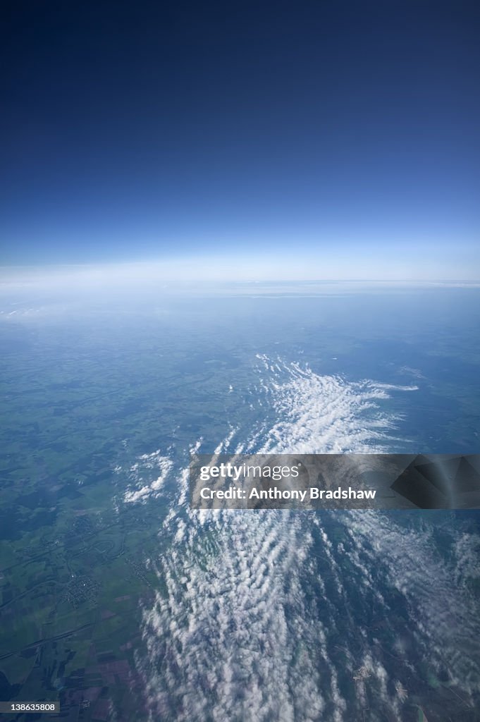 Looking down at countryside from altitude