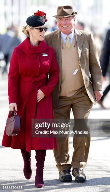 Zara Tindall and her father Mark Phillips attend day 4 'Gold Cup Day' of the Cheltenham Festival at Cheltenham Racecourse on March 18, 2022 in...