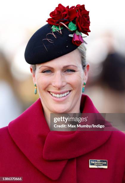 Zara Tindall attends day 4 'Gold Cup Day' of the Cheltenham Festival at Cheltenham Racecourse on March 18, 2022 in Cheltenham, England.