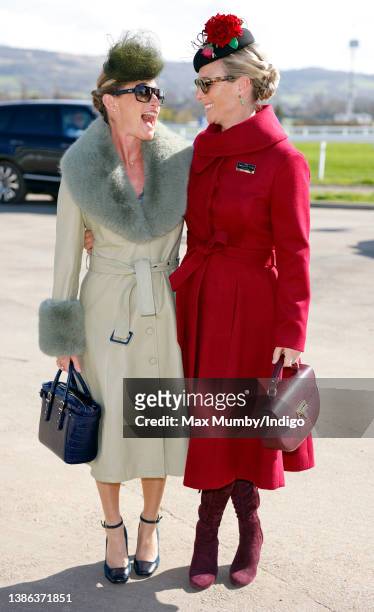 Dolly Maude and Zara Tindall attend day 4 'Gold Cup Day' of the Cheltenham Festival at Cheltenham Racecourse on March 18, 2022 in Cheltenham, England.