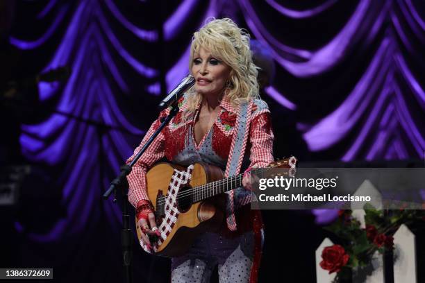 Dolly Parton performs on stage at ACL Live during Blockchain Creative Labs’ Dollyverse event at SXSW during the 2022 SXSW Conference and Festivals on...
