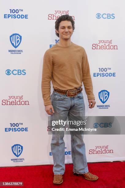 Montana Jordan attends the premiere of Warner Bros. 100th episode of 'Young Sheldon' at Warner Bros. Studios on March 18, 2022 in Burbank, California.