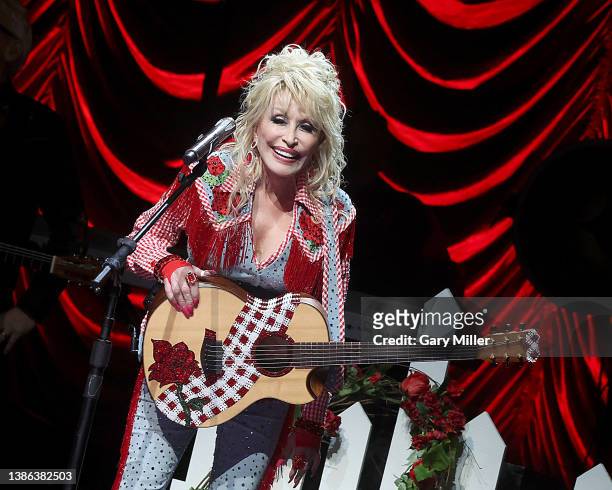 Dolly Parton performs on stage at ACL Live during Blockchain Creative Labs’ Dollyverse event at SXSW on March 18, 2022 in Austin, Texas.