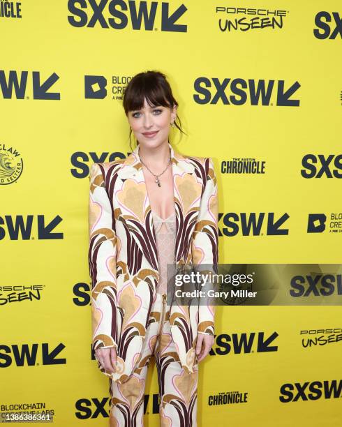 Dakota Johnson attends the premiere of "Cha Cha Real Smooth" during day 8 of the 2022 SXSW Conference and Festival at the Paramount Theatre on March...