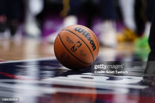 General view of the ball on the court during the second half of the game between the Washington Wizards and the Denver Nuggets at Capital One Arena...