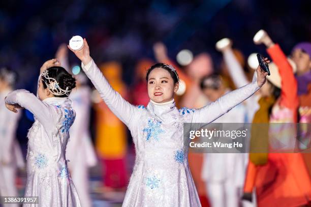 Performers are seen during the Closing Ceremony on day nine of the 2022 Beijing Winter Paralympics at Beijing National Stadium on March 13, 2022 in...