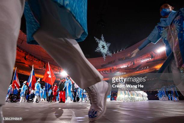 Flag bearers are seen during the Closing Ceremony on day nine of the 2022 Beijing Winter Paralympics at Beijing National Stadium on March 13, 2022 in...