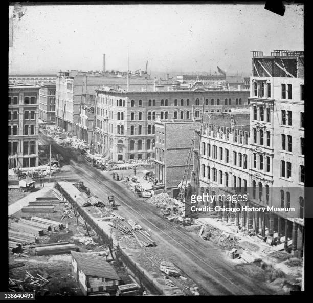 View of Randolph Street, west from the courthouse, after the Great Chicago Fire, Chicago, Illinois, 1871.