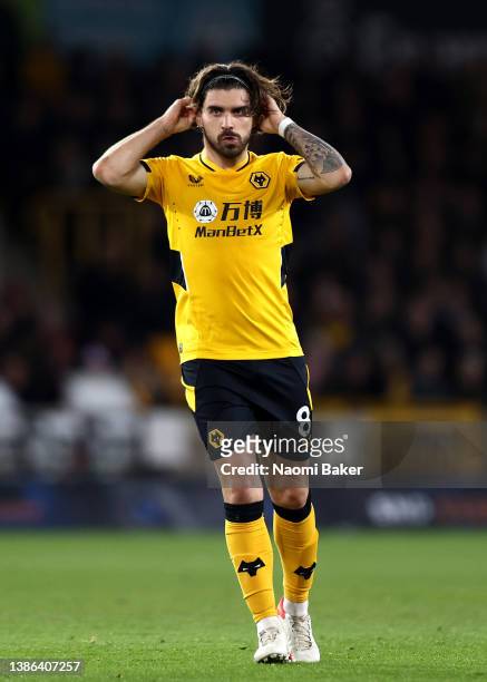 Ruben Neves of Wolverhampton Wanderers looks on during the Premier League match between Wolverhampton Wanderers and Leeds United at Molineux on March...