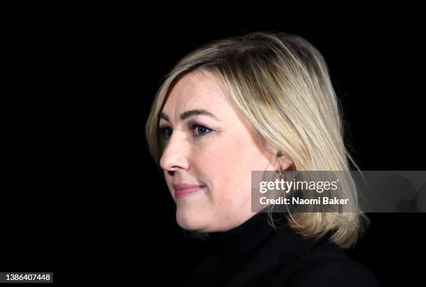 Sky Sports presenter and pundit Kelly Cates looks on during the Premier League match between Wolverhampton Wanderers and Leeds United at Molineux on...