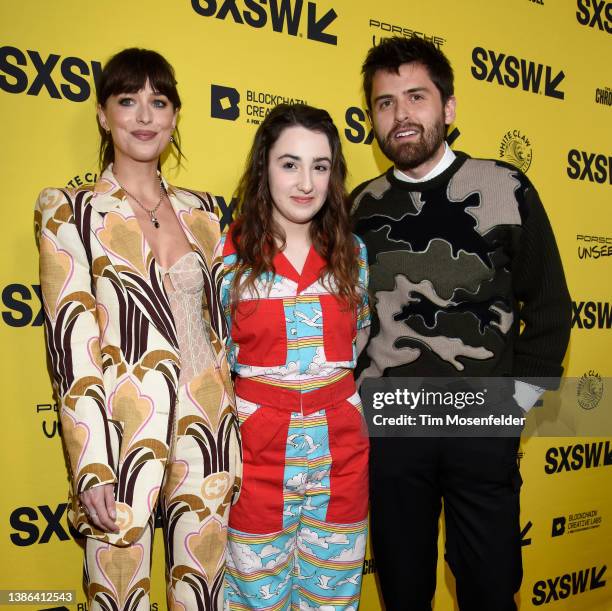 Dakota Johnson, Vanessa Burghardt, and Cooper Raiff attend the premiere of "Cha Cha Real Smooth" during the 2022 SXSW Conference and Festival - Day 8...