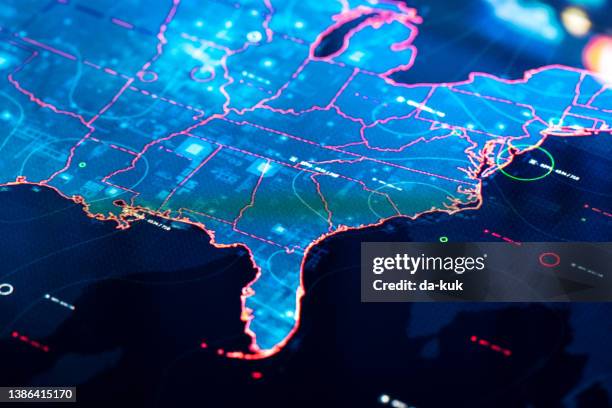 map of usa on digital display - usa stock pictures, royalty-free photos & images