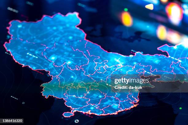 map of china on digital display - chinese porcelain stock pictures, royalty-free photos & images