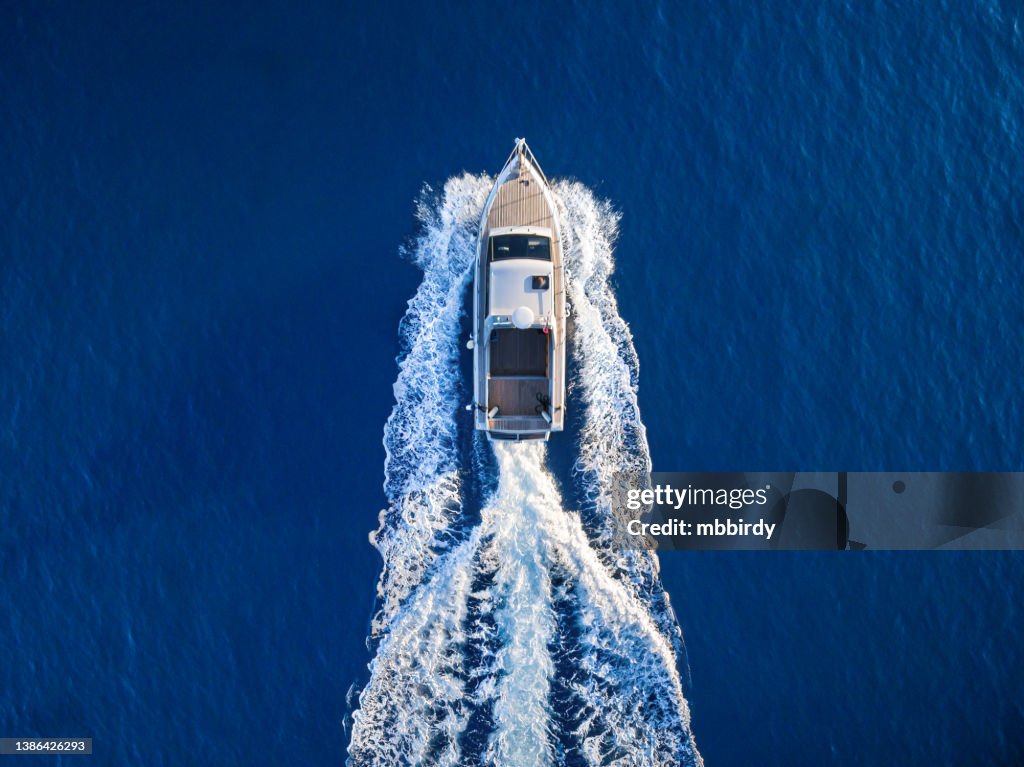 Speedboat racing along the open sea