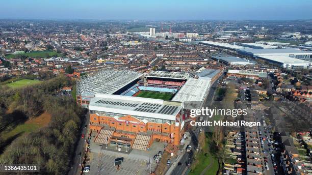 General view outside the stadium prior to the Premier League match between Aston Villa and Arsenal at Villa Park on March 19, 2022 in Birmingham,...