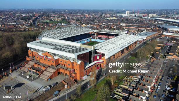 General view outside the stadium prior to the Premier League match between Aston Villa and Arsenal at Villa Park on March 19, 2022 in Birmingham,...