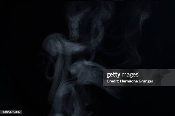 white natural steam smoke effect on solid black background with abstract blur motion wave swirl use for overlay in pollution, vapor cigarette, gas, dry ice, warm hot food, boil water smoke concepts - dry ice texture stock pictures, royalty-free photos & images