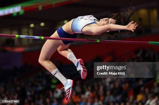 Emily Borthwick of Great Britain GBR competes during the Women's High Jump on Day Two of the World Athletics Indoor Championships Belgrade 2022 at...