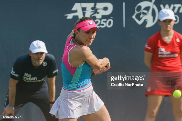 Libema Open 2023 Game in Hertogenbosch. Womens double game match between the team of Ekaterina Alexandrova of Russia the title holder and winner of...