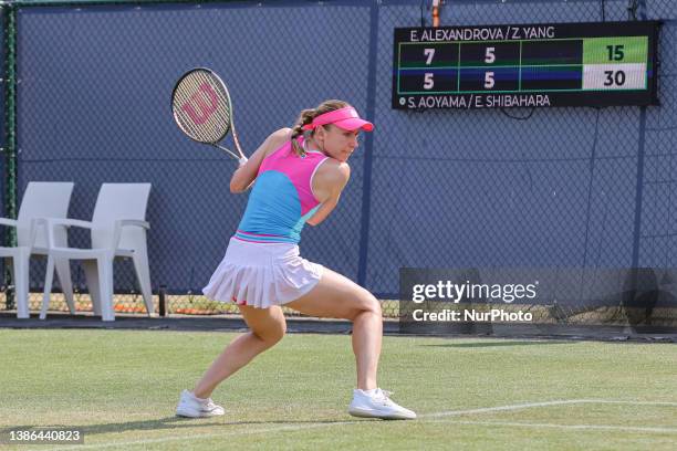 Libema Open 2023 Game in Hertogenbosch. Womens double game match between the team of Ekaterina Alexandrova of Russia the title holder and winner of...