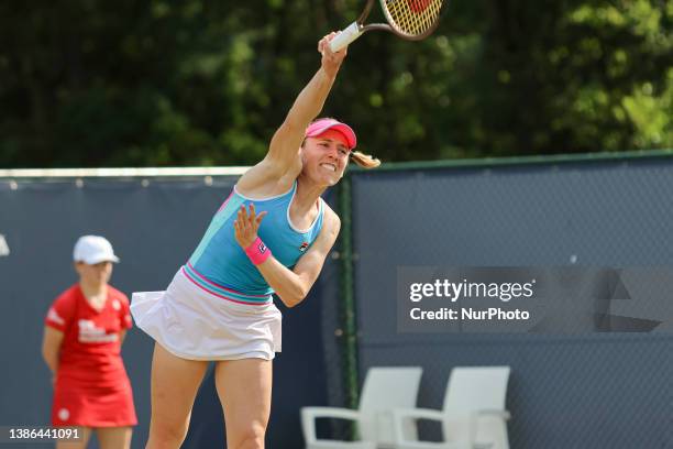 Libema Open 2023 Game in Hertogenbosch. Womens double game match between the team of Ekaterina Alexandrova of Russia the title holder and winner of...