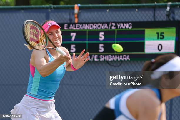 Libema Open 2023 Game in Hertogenbosch. Womens double game match between the team of Ekaterina Alexandrova of Russia the title holder and winner of...