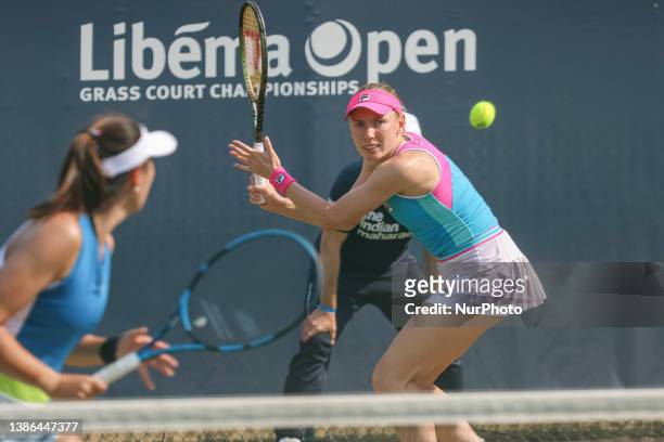 Libema Open 2023 Game in Hertogenbosch. Double womens game match between the team of Ekaterina Alexandrova of Russia and Zhaoxuan Yang of China...
