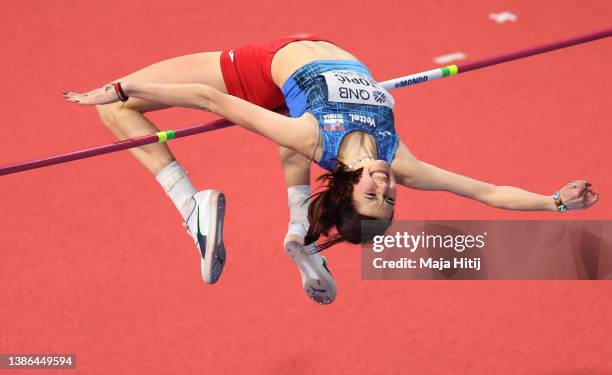 Angelina Topic of Serbia SRB competes during the Women's High Jump on Day Two of the World Athletics Indoor Championships Belgrade 2022 at Belgrade...