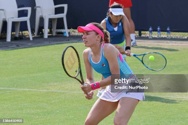Libema Open 2023 Game in Hertogenbosch. Womens double game match between the team of Ekaterina Alexandrova of Russia the title holder and winner of...