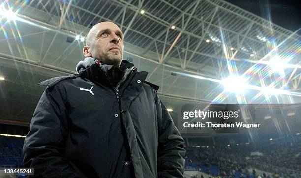 Head coach Holger Stanislawski of Hoffenheim looks on prior to the DFB Cup Quarter Final match between TSG 1899 Hoffenheim and SpVgg Greuther Fuerth...