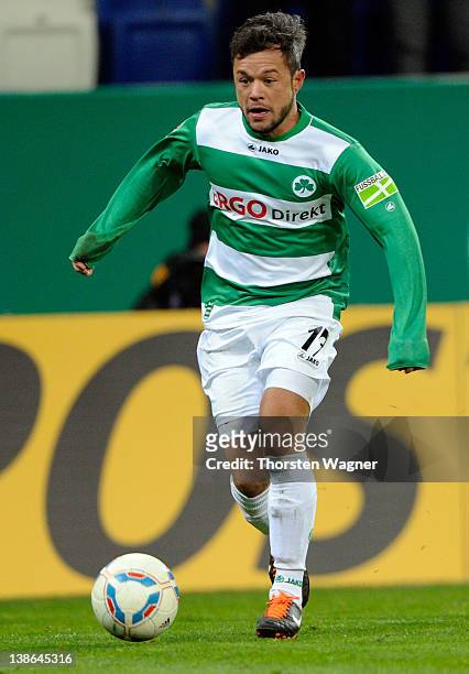 Stephan Schroeck of Fuerth runs with the ball during the DFB Cup Quarter Final match between TSG 1899 Hoffenheim and SpVgg Greuther Fuerth at...