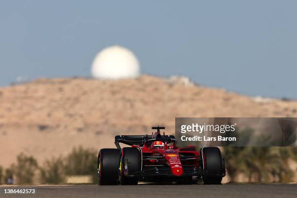Charles Leclerc of Monaco driving the Ferrari F1-75 on track during final practice ahead of the F1 Grand Prix of Bahrain at Bahrain International...