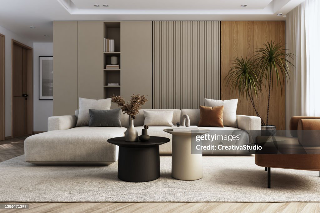 Intérieur moderne de salle de vie - rendu 3D