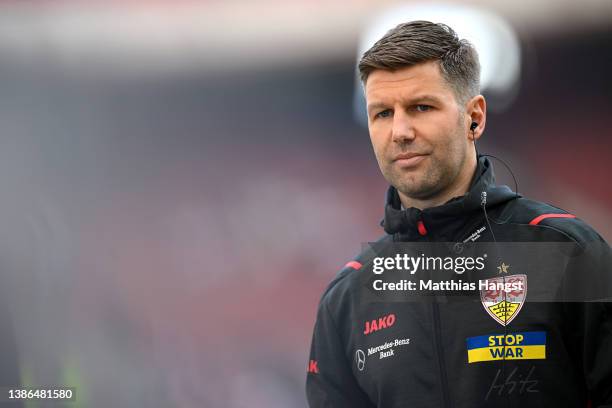 Thomas Hitzlsperger, CEO of VfB Stuttgart looks on prior to the Bundesliga match between VfB Stuttgart and FC Augsburg at Mercedes-Benz Arena on...