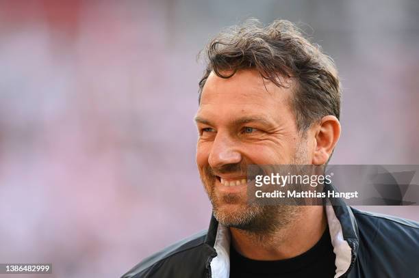 Markus Weinzierl, head coach of FC Augsburg looks on prior to the Bundesliga match between VfB Stuttgart and FC Augsburg at Mercedes-Benz Arena on...