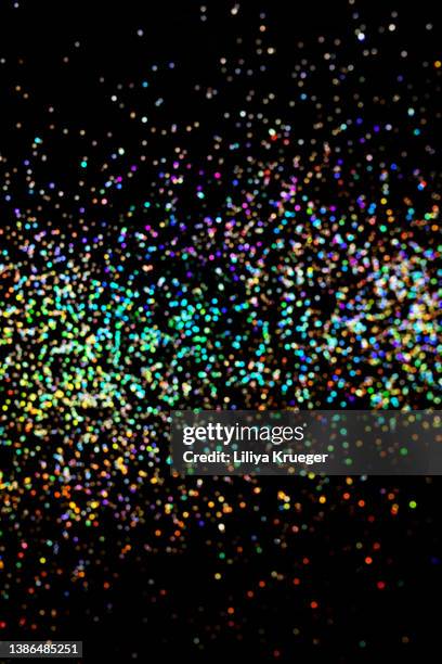 colorful glitter against black background. - paillettes or fond blanc bildbanksfoton och bilder