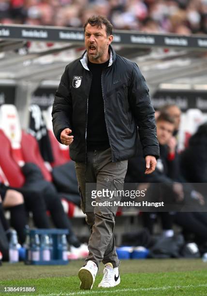 Markus Weinzierl, head coach of FC Augsburg reacts during the Bundesliga match between VfB Stuttgart and FC Augsburg at Mercedes-Benz Arena on March...