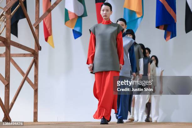 In this image released on March 22, models showcase designs by PARTsPARTs in a prerecorded runway show as a part of Seoul Fashion Week 2022 AW on...
