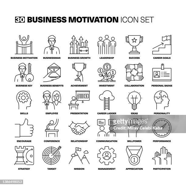 business motivation line icons set - attending icon stock illustrations