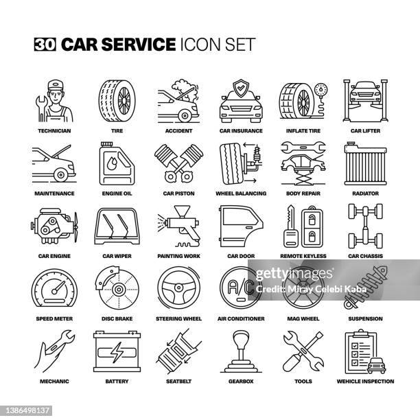 illustrations, cliparts, dessins animés et icônes de jeu d’icônes de ligne de service de voiture - compteur