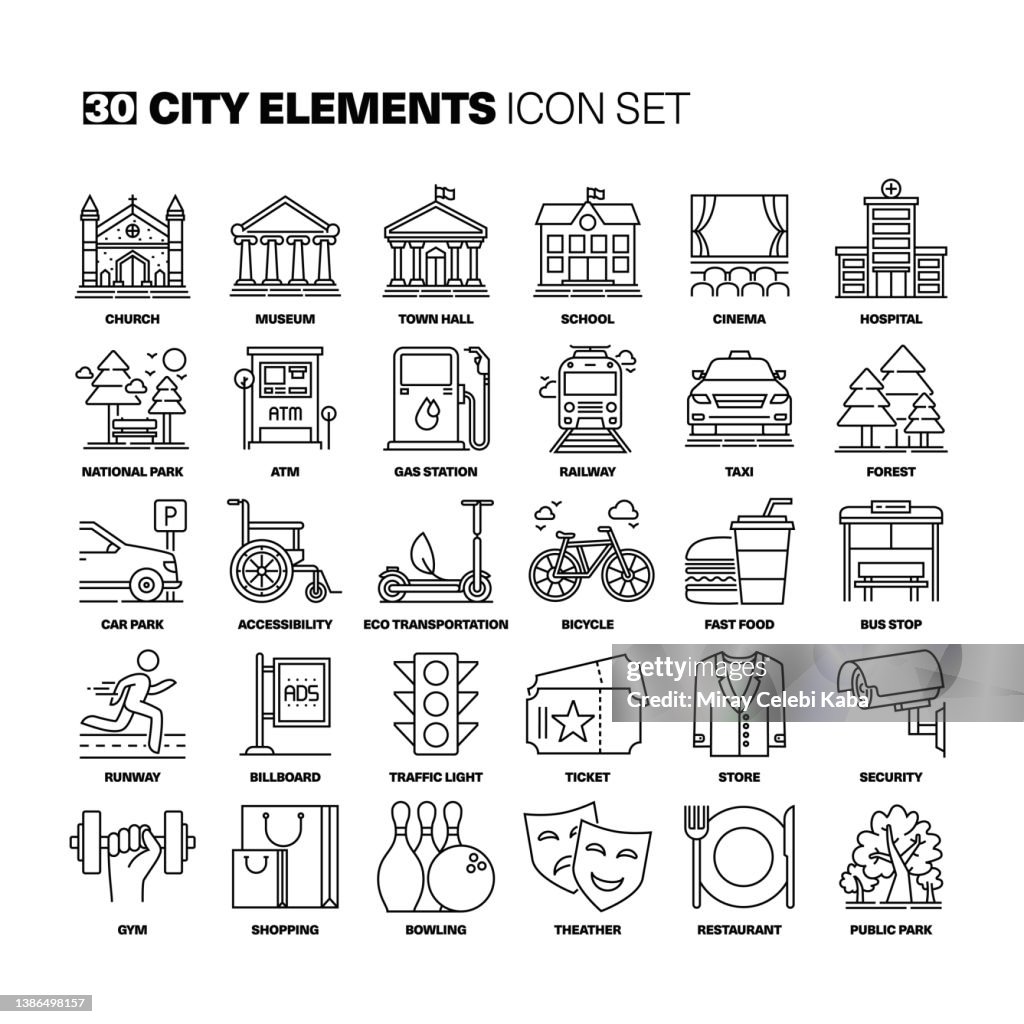 City Elements Line Icons Set