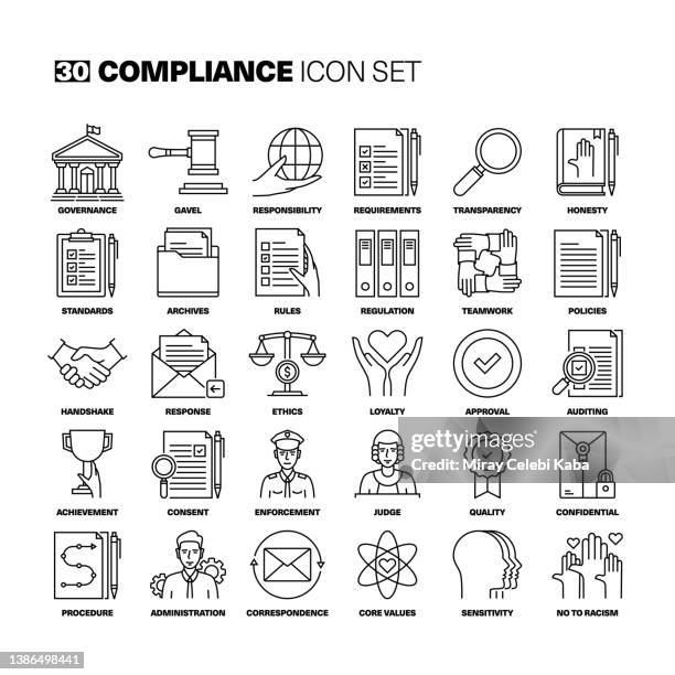 compliance-linie icons set - archives stock-grafiken, -clipart, -cartoons und -symbole