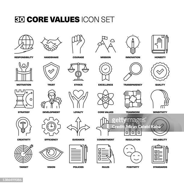 core values line icons set - dedication stock illustrations