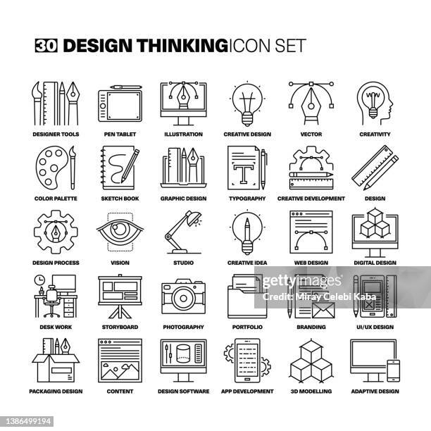 design thinking line icons set - ux design stock illustrations